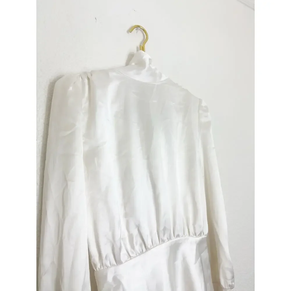 Zara White Satin High Neck Cowl Back Top Size XS Draped Tie Back Quiet Luxury